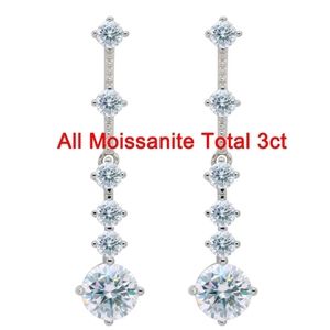 Real 3 Carat Certificated Moissanite Drop Earrings For Women